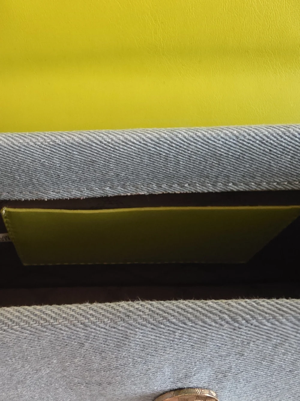 Denim and Lime Green Top-Handle Satchel
